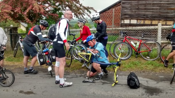 Charlie's Brompton had the only puncture of the trip